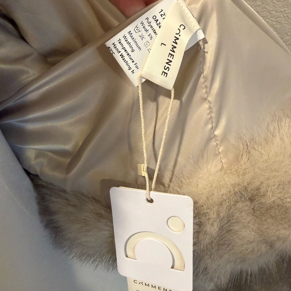 Commese Khaki Faux Fur Button Wool Coat, NWT - Picture 10 of 12